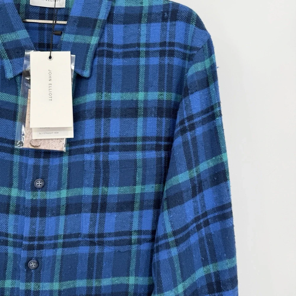 John Elliott Sly Straight Hem Long Sleeve Button Down Coronado Check size 4 XL